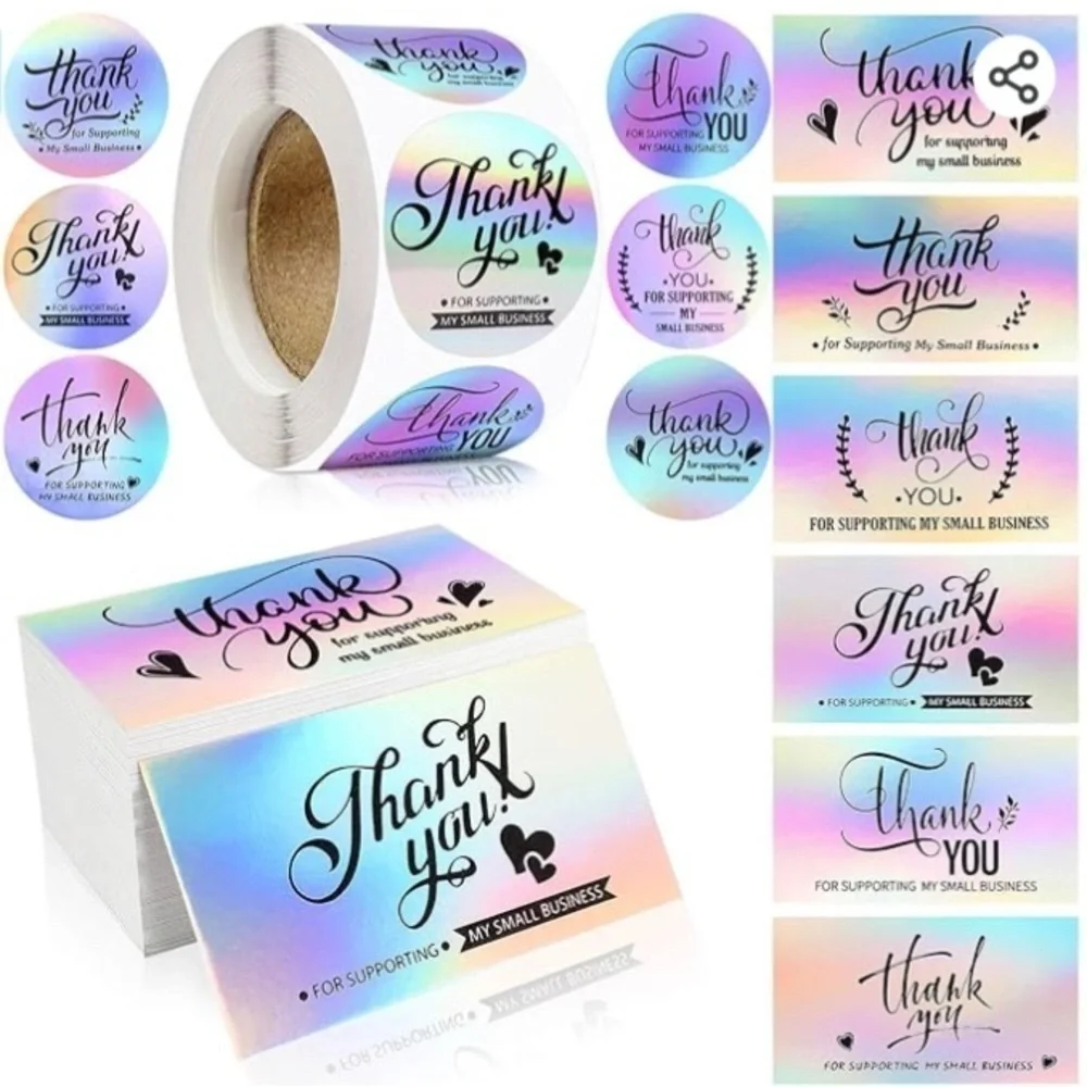 Reseller Starter Set - Silver Holographic Thank You Cards (30), Stickers (60)